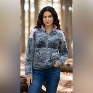0086 Women's Gray and Pink Sherpa Jacket